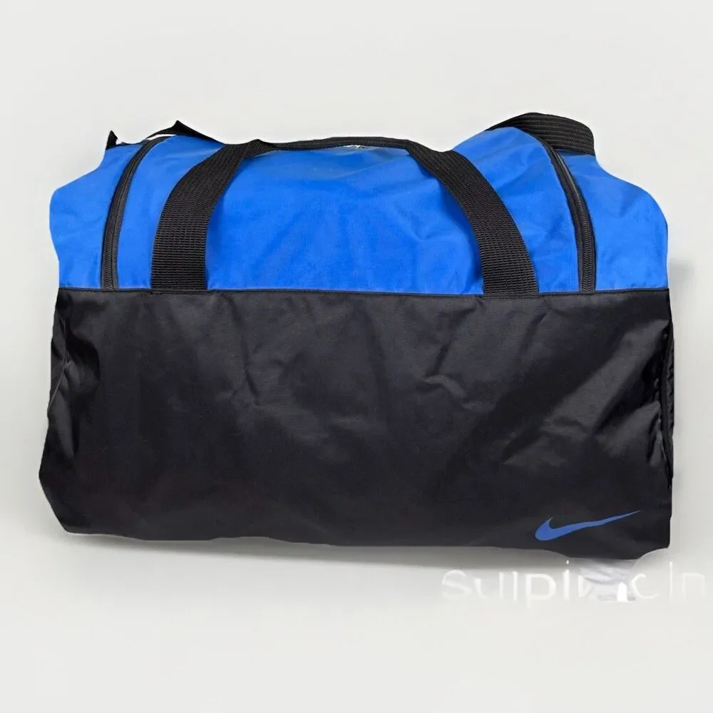 VTG 90s Y2K Nike Swoosh Metal Zipper Gym Bag Crossbody Handles Blue/Black Nylon